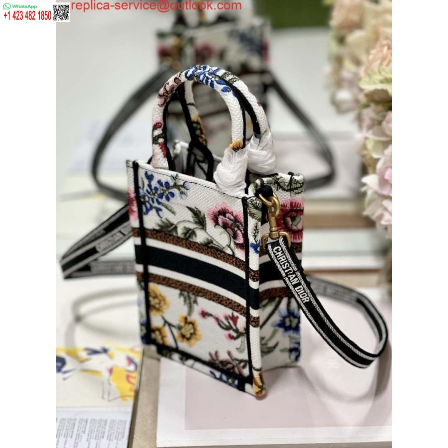 Replica Dior S5555 Mini Dior Raamatukott Telefonikott Valge Mitmevärviline Tikandid S1101