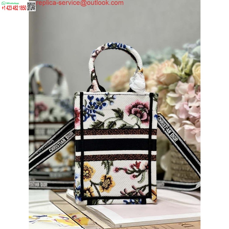 Replica Dior S5555 Mini Dior Raamatukott Telefonikott Valge Mitmevärviline Tikandid S1101