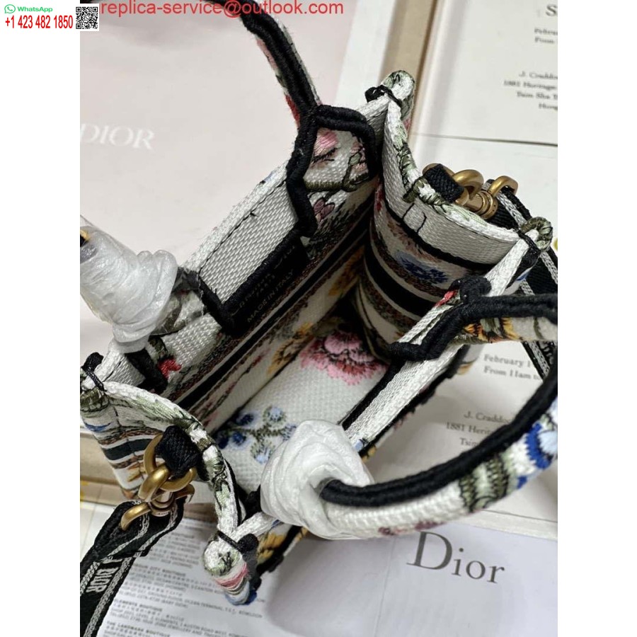 Replica Dior S5555 Mini Dior Raamatukott Telefonikott Valge Mitmevärviline Tikandid S1101