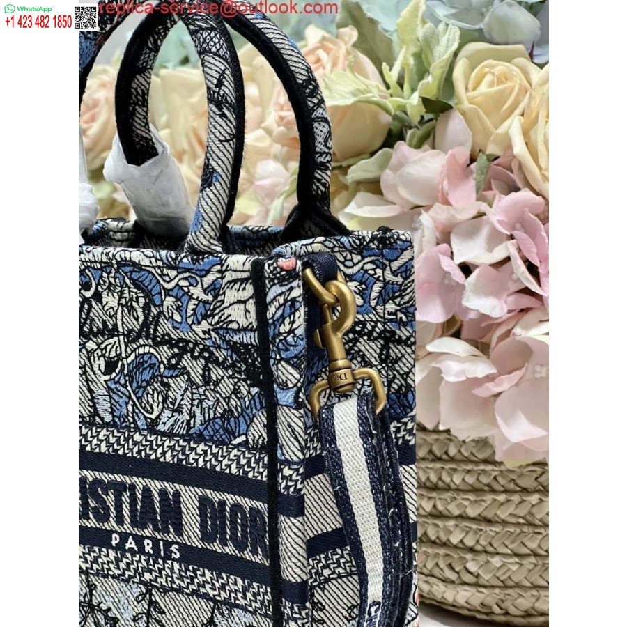 Replica Dior S5555 Mini Dior Book Tote Phone Bag Blue multicolor embroidery S1102