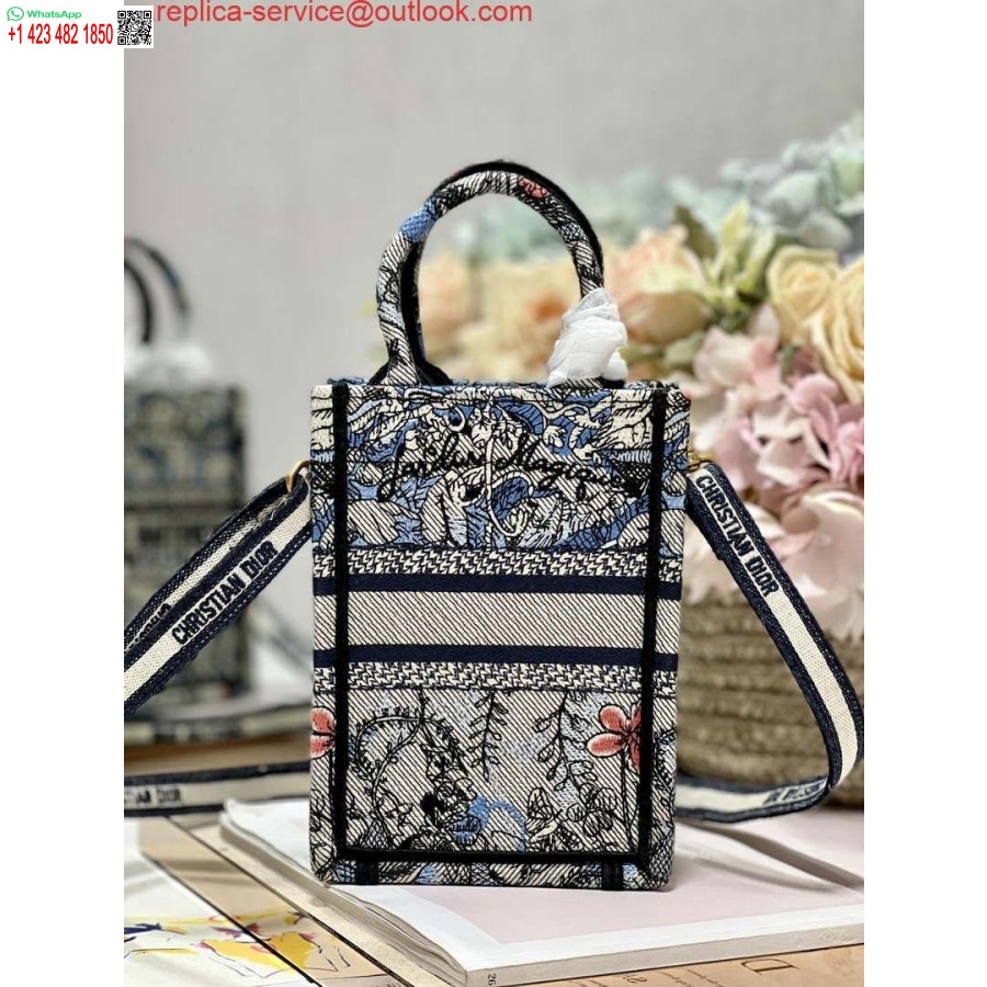 Replica Dior S5555 Mini Dior Book Tote Phone Bag Blue multicolor embroidery S1102