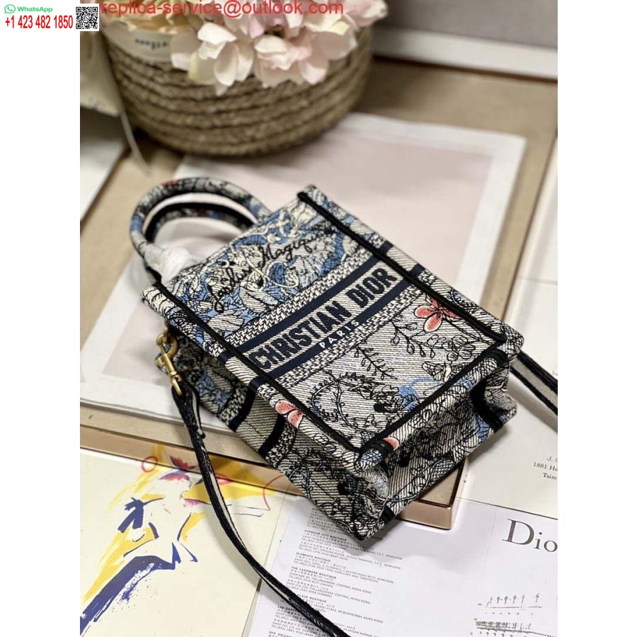 Replica Dior S5555 Mini Dior Book Tote Phone Bag Blue multicolor embroidery S1102