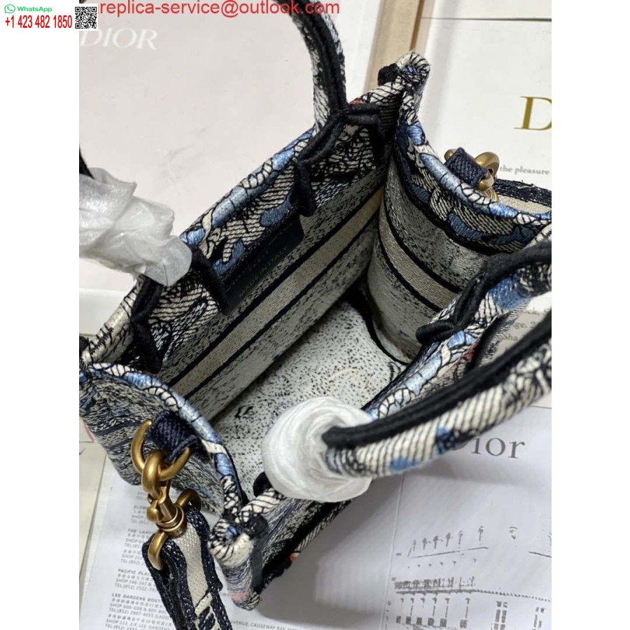 Replica Dior S5555 Mini Dior Book Tote Phone Bag Blue multicolor embroidery S1102