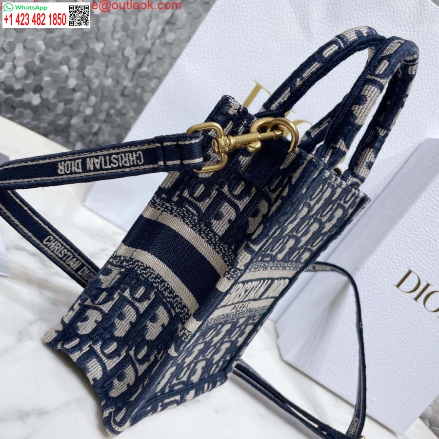 Replica Dior S5555 Mini Dior Book Tote Phone Bag Blue Dior Oblique Embroidery