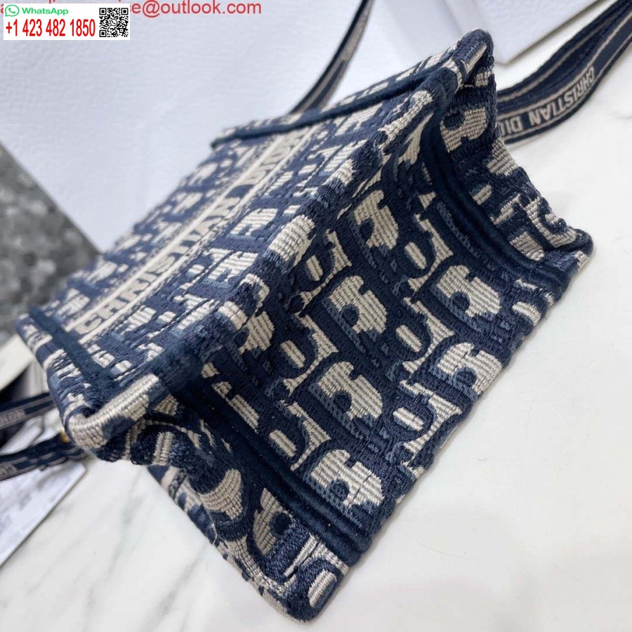 Replica Dior S5555 Mini Dior Book Tote Phone Bag Blue Dior Oblique Embroidery