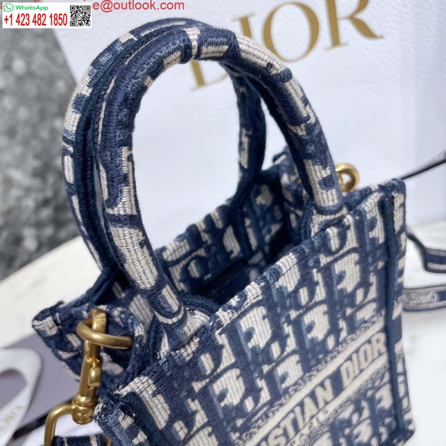 Replica Dior S5555 Mini Dior Book Tote Phone Bag Blue Dior Oblique Embroidery