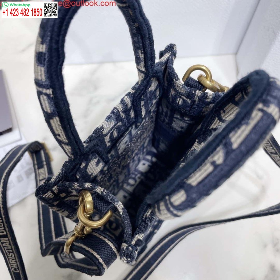 Replica Dior S5555 Mini Dior Book Tote Phone Bag Blue Dior Oblique Embroidery