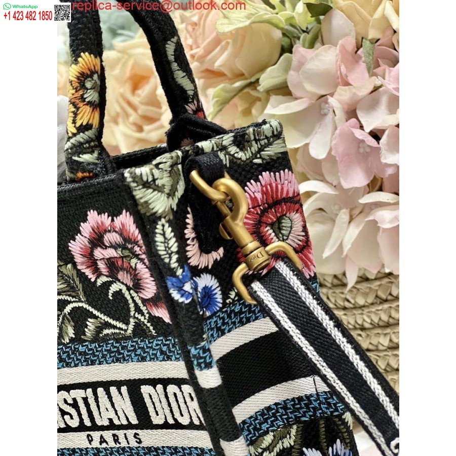 Replica Dior S5555 Mini Dior Raamatukott Telefonikott Must Mitmevärviline Tikandid S1099
