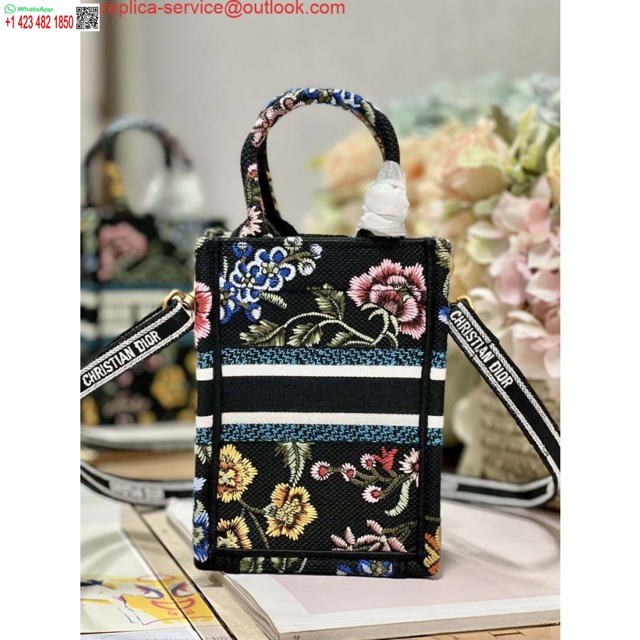 Replica Dior S5555 Mini Dior Raamatukott Telefonikott Must Mitmevärviline Tikandid S1099