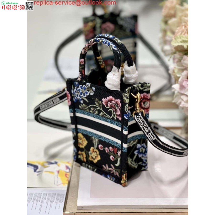 Replica Dior S5555 Mini Dior Raamatukott Telefonikott Must Mitmevärviline Tikandid S1099