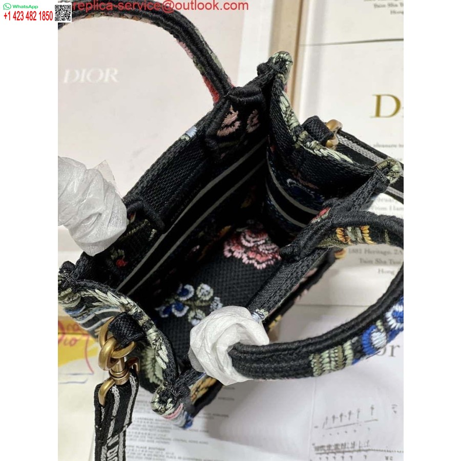 Replica Dior S5555 Mini Dior Raamatukott Telefonikott Must Mitmevärviline Tikandid S1099