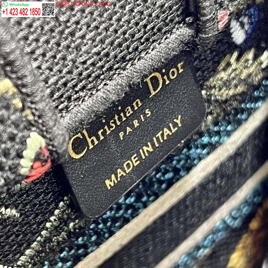 Replica Dior S5555 Mini Dior Raamatukott Telefonikott Must Mitmevärviline Tikandid S1099