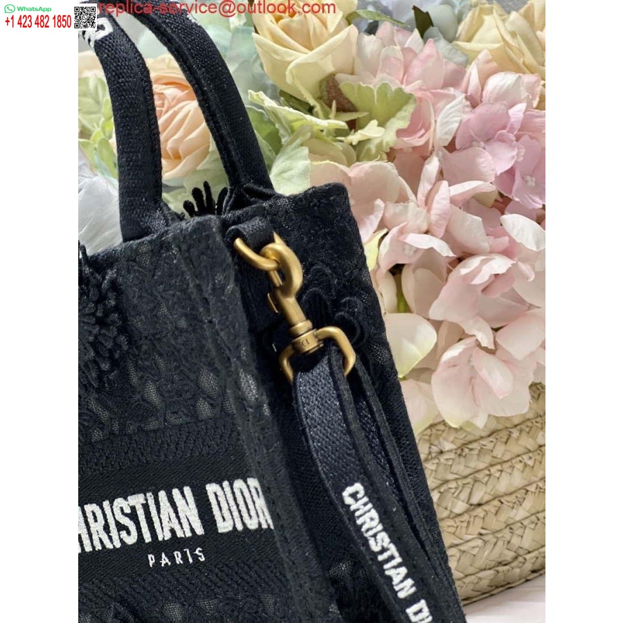 Replika Dior S5555 Mini Dior Buch-Einkaufstasche, Schwarze Spitze, Blumen, S1108