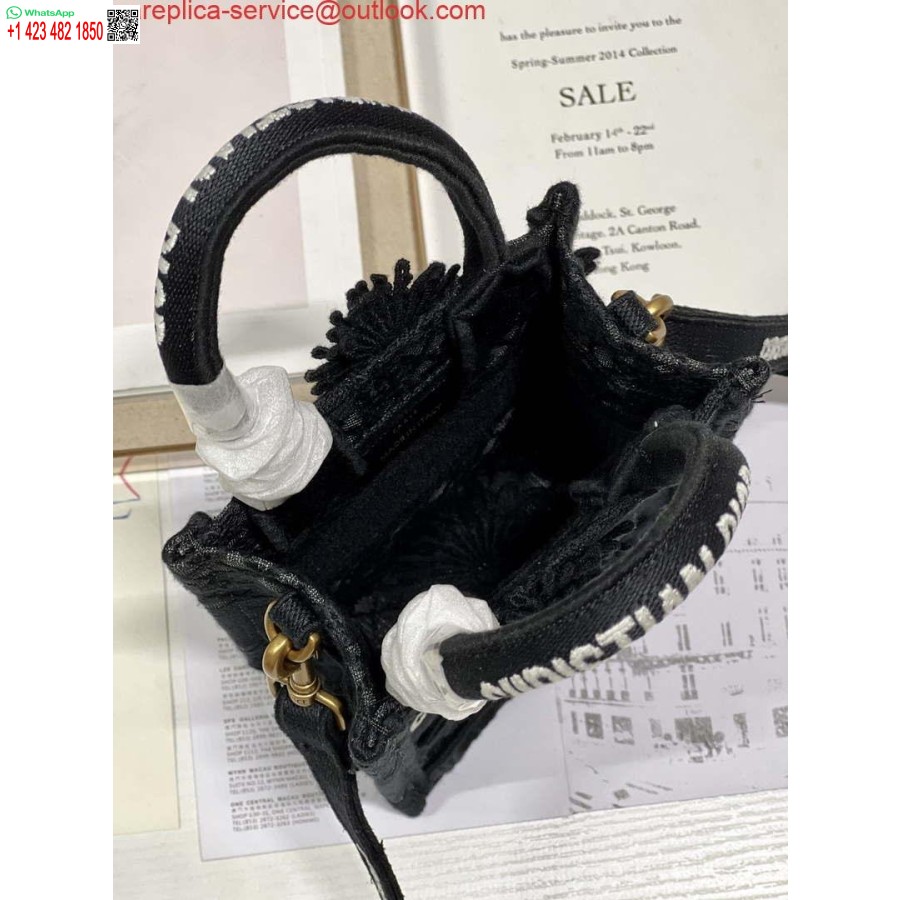 Replika Dior S5555 Mini Dior Buch-Einkaufstasche, Schwarze Spitze, Blumen, S1108