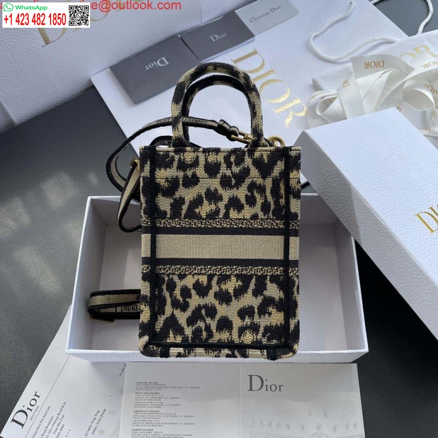 Replica Dior S5555 Mini Dior Bok Tote Telefonväska Beige Och Svart Mizza Broderi