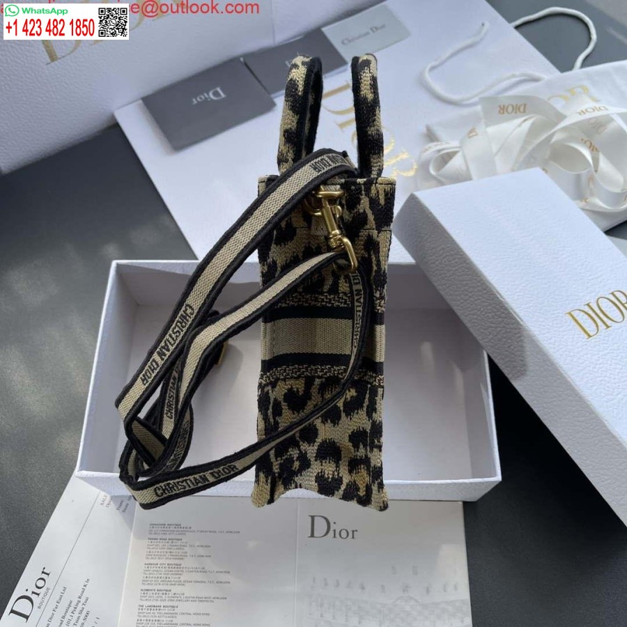 Replica Dior S5555 Mini Dior Bok Tote Telefonväska Beige Och Svart Mizza Broderi