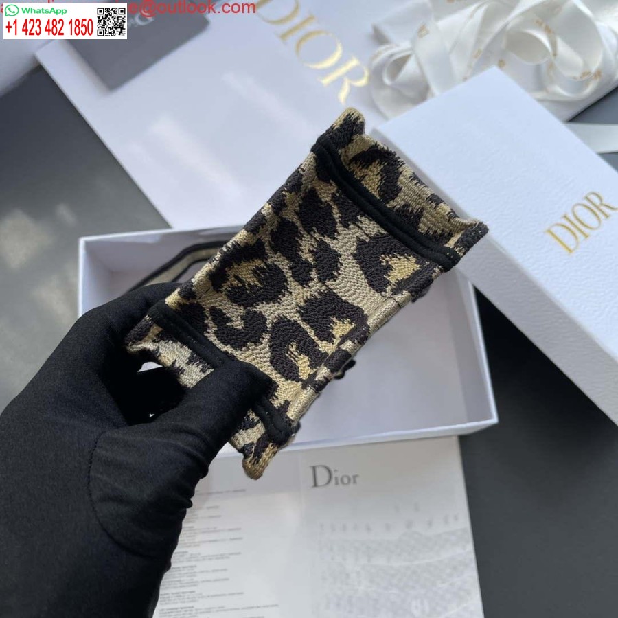 Replica Dior S5555 Mini Dior Bok Tote Telefonväska Beige Och Svart Mizza Broderi