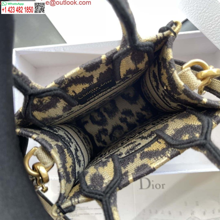 Replica Dior S5555 Mini Dior Bok Tote Telefonväska Beige Och Svart Mizza Broderi