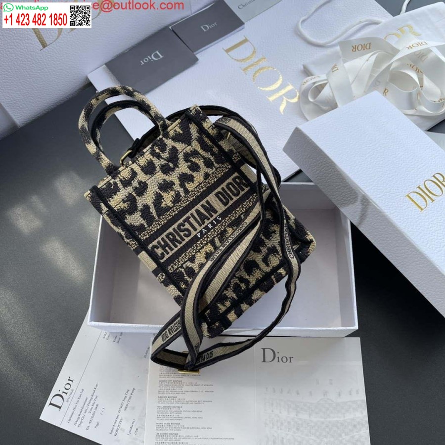Replica Dior S5555 Mini Dior Bok Tote Telefonväska Beige Och Svart Mizza Broderi