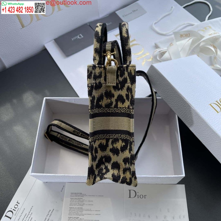 Replica Dior S5555 Mini Dior Book Tote Telefoontas Beige En Zwart Mizza-borduurwerk