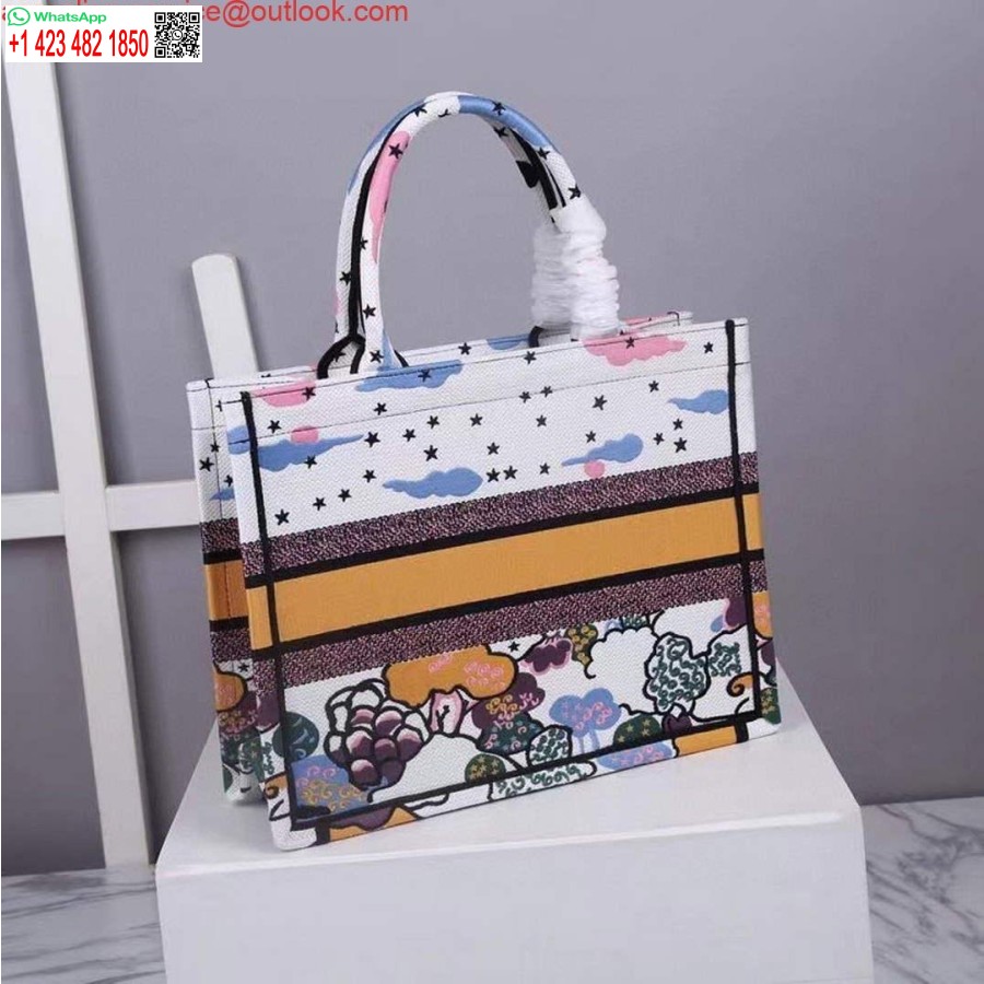 Replica Dior Medium Boekentas Latte Dior Ciel De Rêve Borduursel M1296