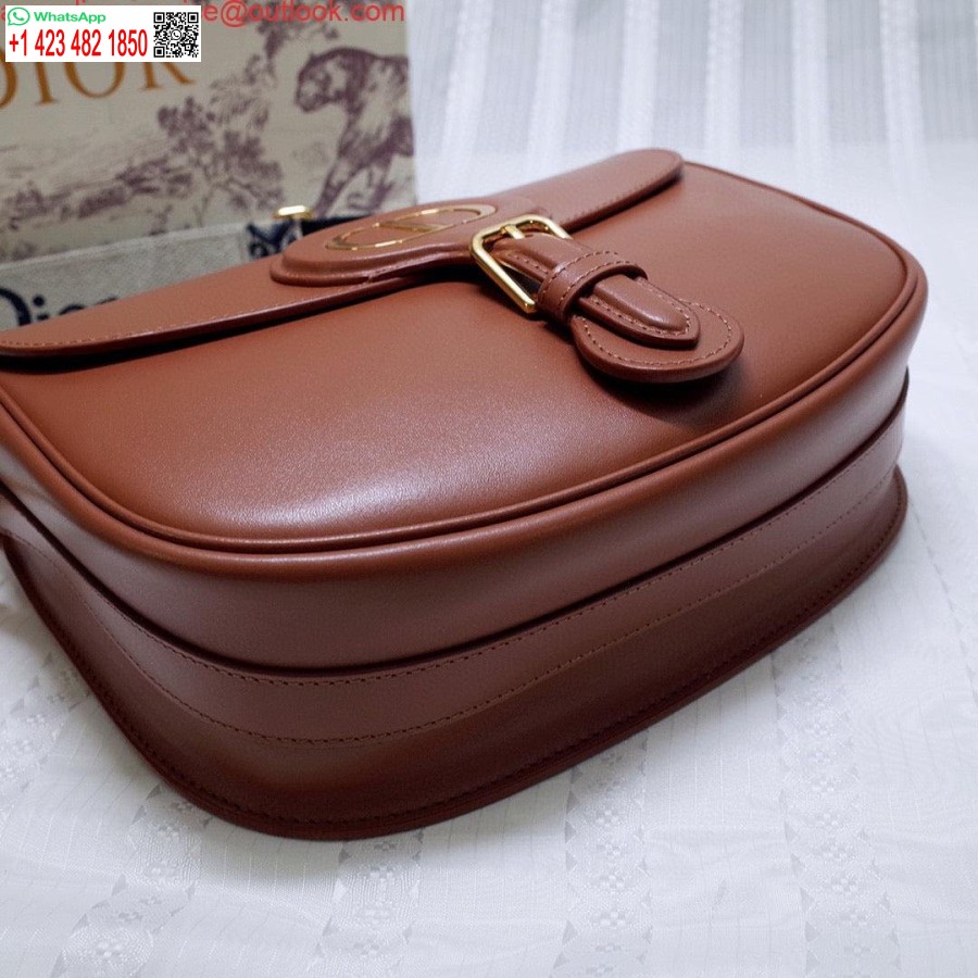 Replica Dior M9320 Iso Laukku Ruskea Laatikko Vasikannahka Sinisellä Vinolla Hihnalla