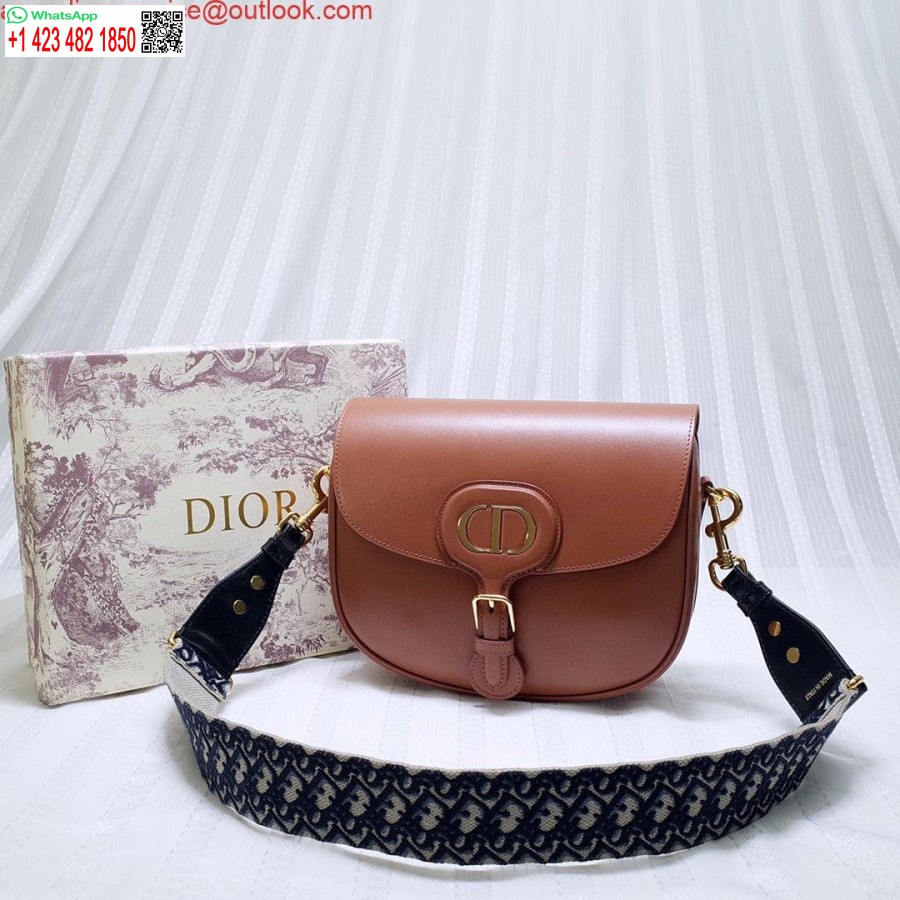 Replica Dior M9320 Borsa Bobby Grande In Pelle Di Vitello Marrone Con Cinturino Obliquo Blu