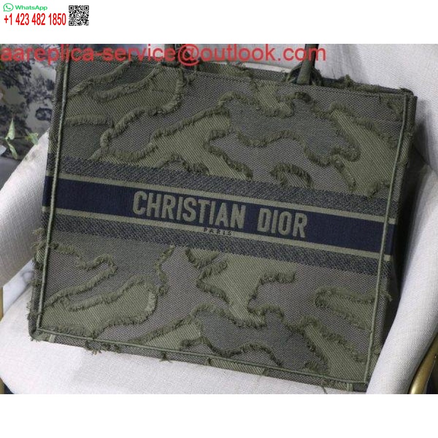 Replica Dior Book Tote M1286 Groene Camouflage Geborduurde Boodschappentas