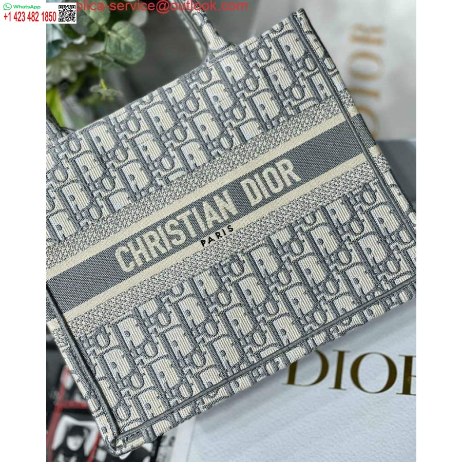 Replica Dior Book Tote M1265 Piccolo Dior Ricamo Obliquo Grigio