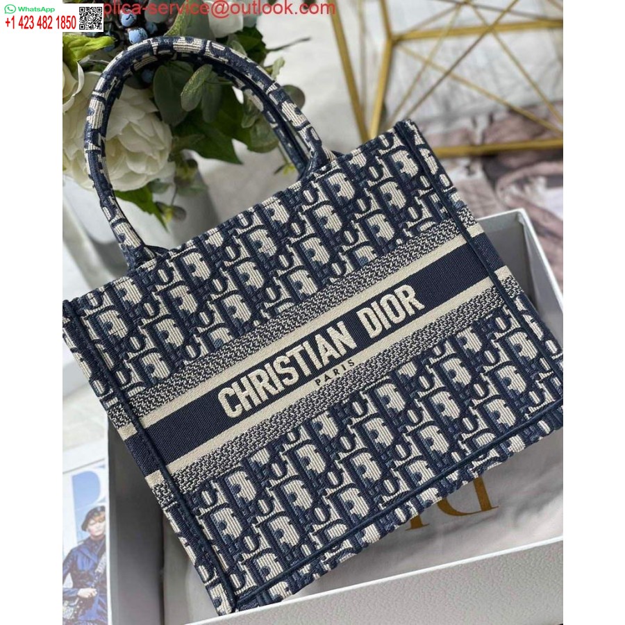 Replica Dior Knygų Krepšys M1265 Mažas Dior įstrižas Siuvinėjimas Mėlynas