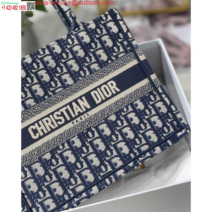 Replica Dior Knygų Krepšys M1265 Mažas Dior įstrižas Siuvinėjimas Mėlynas