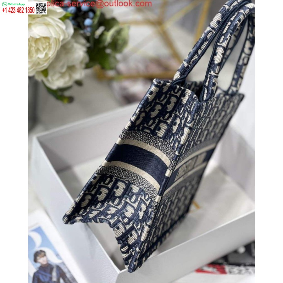 Replica Dior Knygų Krepšys M1265 Mažas Dior įstrižas Siuvinėjimas Mėlynas