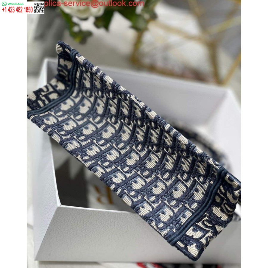 Replica Dior Knygų Krepšys M1265 Mažas Dior įstrižas Siuvinėjimas Mėlynas