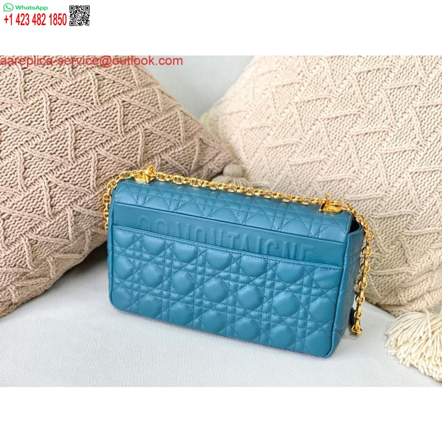 Replica Borsa Caro Grande Dior M9243 Pelle Di Vitello Blu Oro