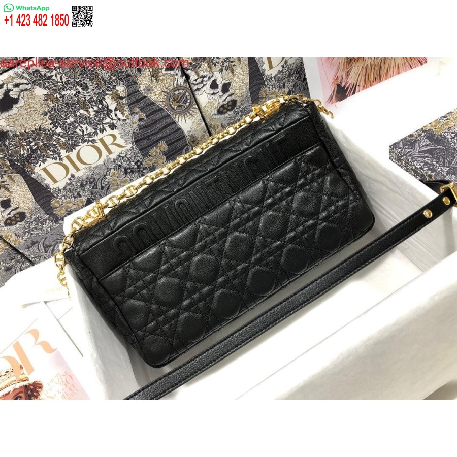 Replica Dio Rm9243 Grote Caro Tas Kalfsleer Zwart Logo Goud