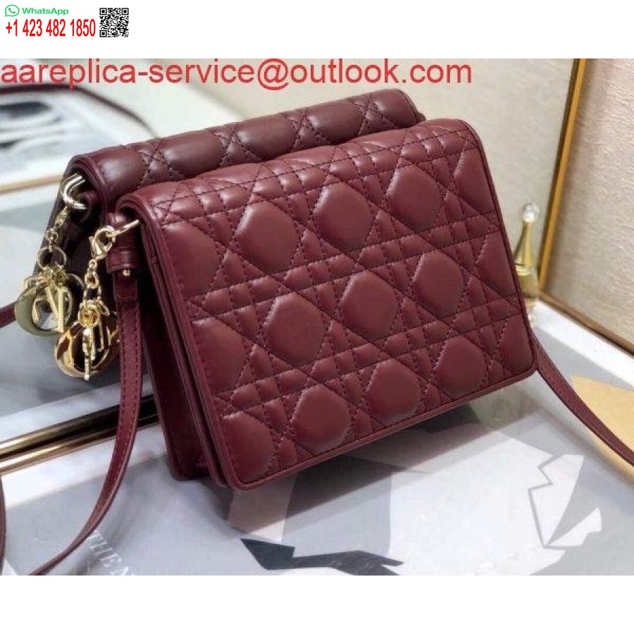 نسخة طبق الأصل من Dior S0855 Dior Lady Dior Pouch جلد العجل Cannage باللون الأحمر الخمري