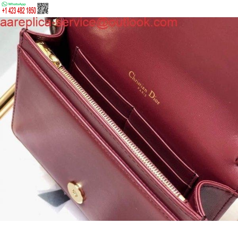 نسخة طبق الأصل من Dior S0855 Dior Lady Dior Pouch جلد العجل Cannage باللون الأحمر الخمري
