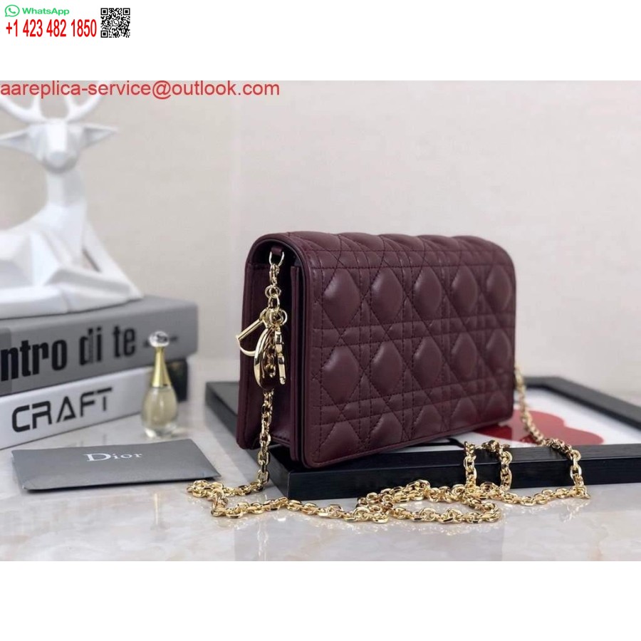 Replika Dior S0204 Lady Dior Kese Ultramatte Cannage Dana Derisi şarap Kırmızısı