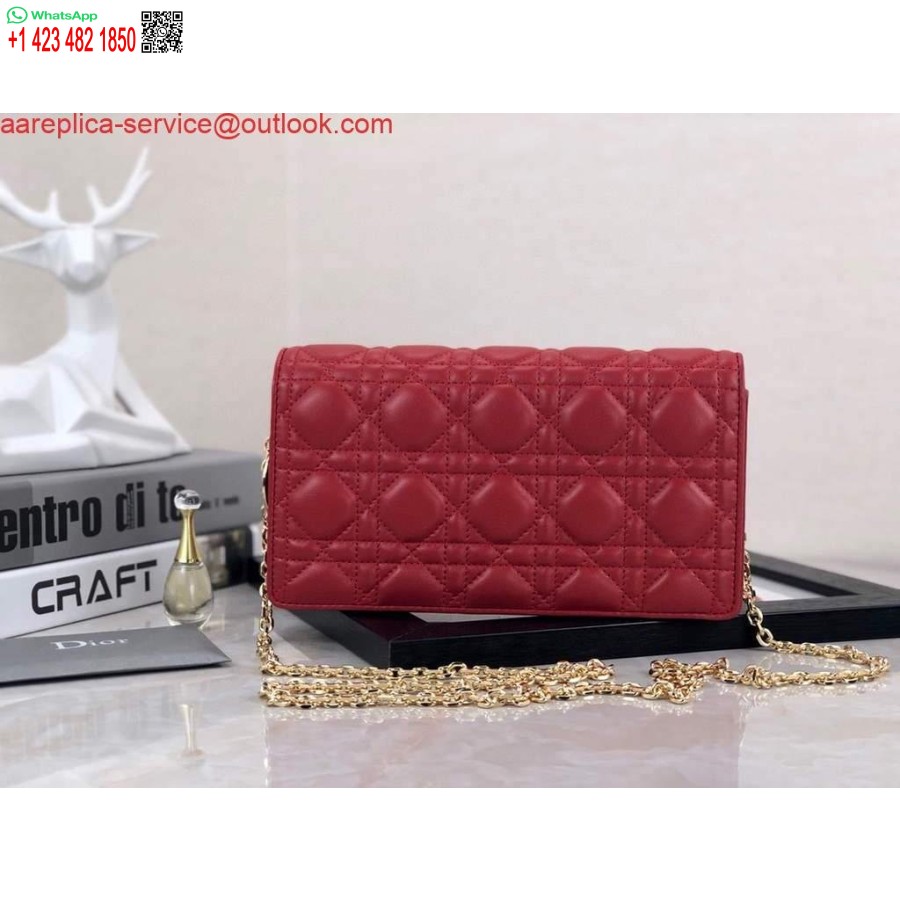 Replika Dior S0204 Lady Dior Kese Ultramatte Cannage Dana Derisi Kırmızı