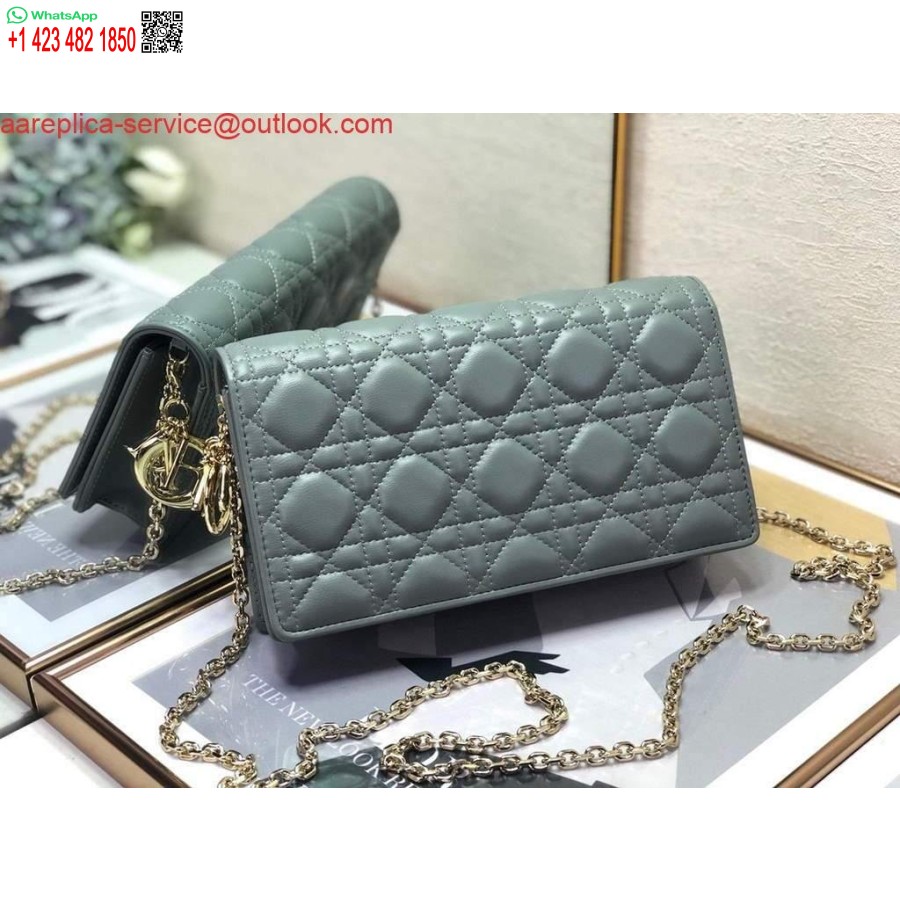 Replica Dior S0204 Lady Dior Pouch Ultramatte Cannage Calfskin Light green