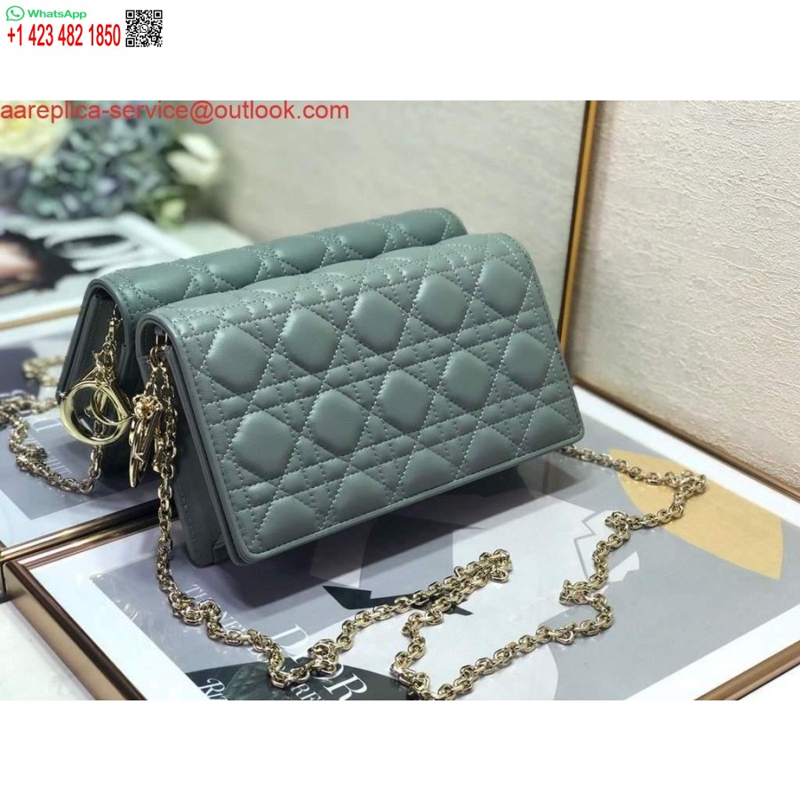 Replica Dior S0204 Lady Dior Pouch Ultramatte Cannage Calfskin Light green