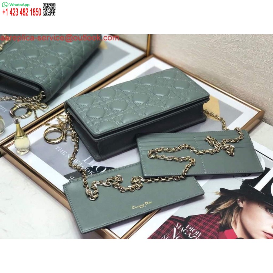 Replica Dior S0204 Lady Dior Pouch Ultramatte Cannage Calfskin Light green