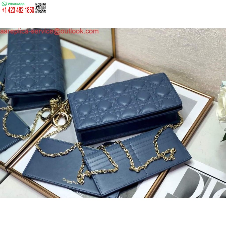 Replica Dior S0204 Lady Dior Påse Ultramatt Cannage Kalvskinn Blå