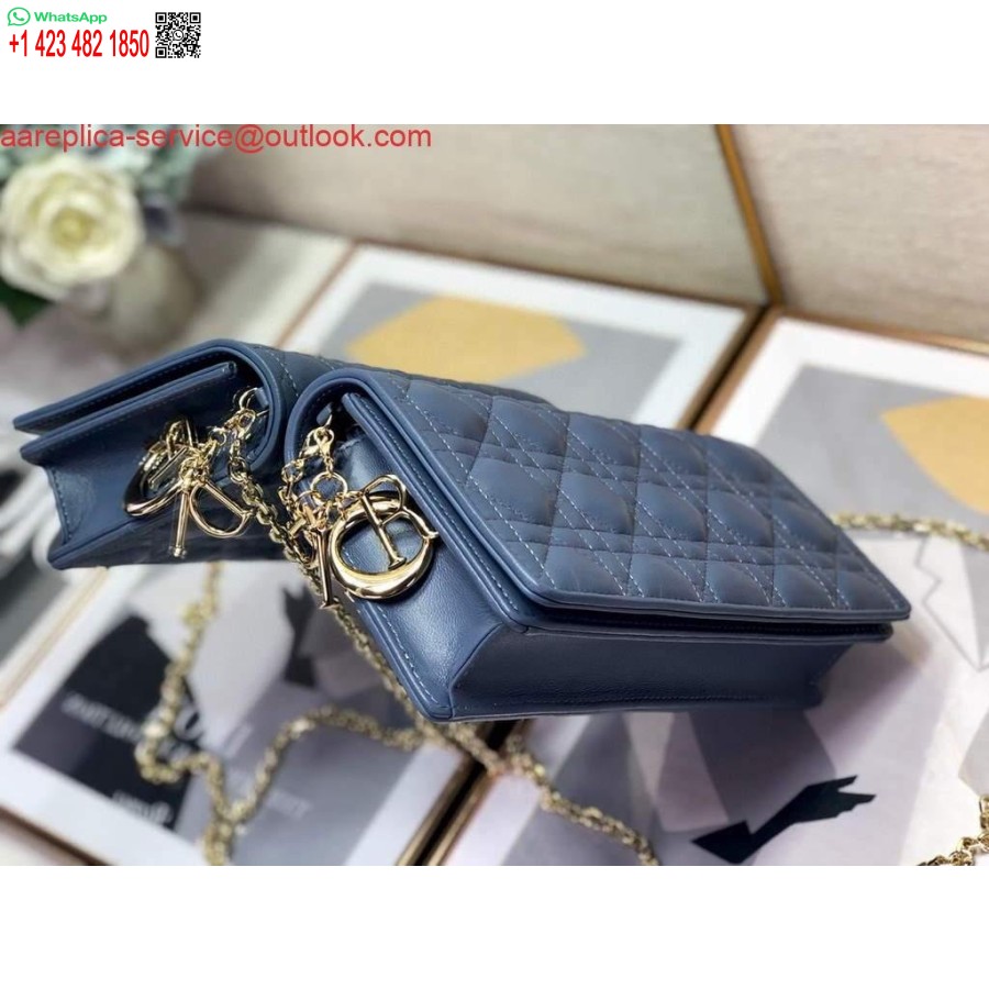 Replica Dior S0204 Lady Dior Påse Ultramatt Cannage Kalvskinn Blå