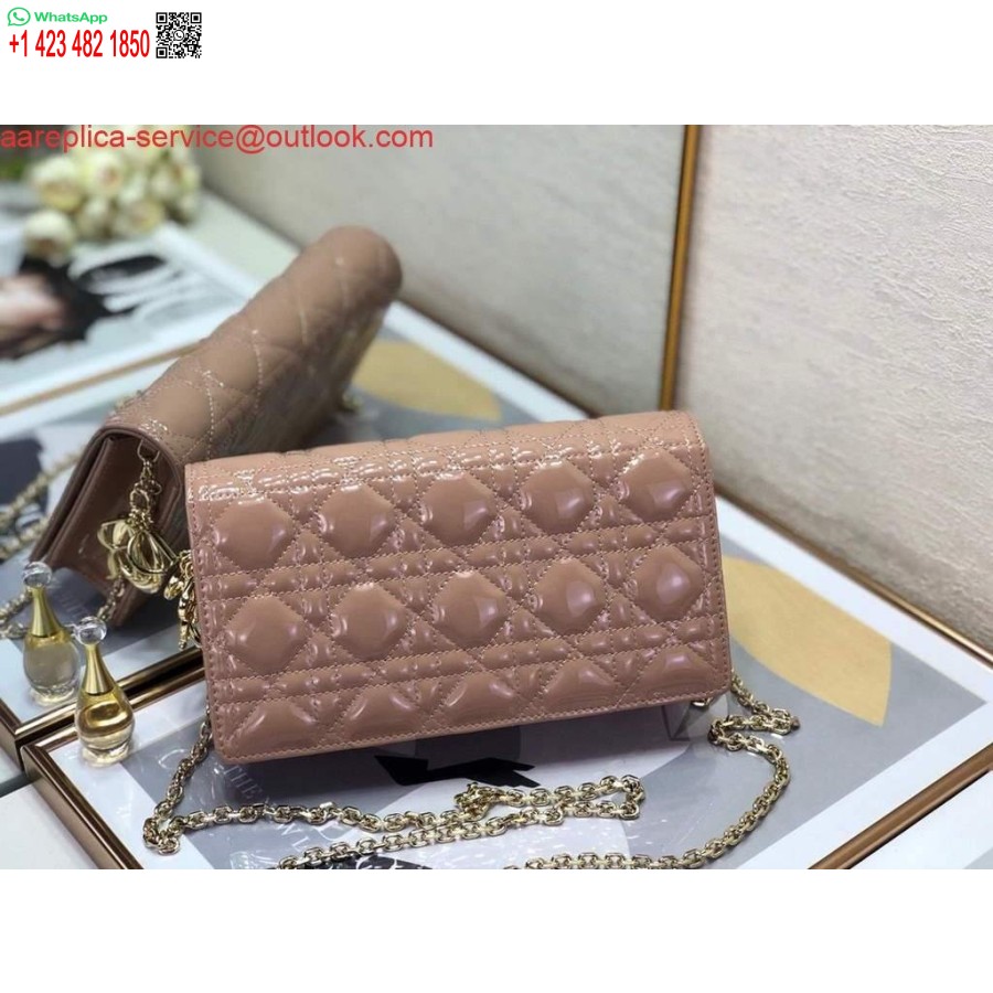 Replica Dior S0204 Lady Dior Pouch Patent Cannage Calfskin Light Pink