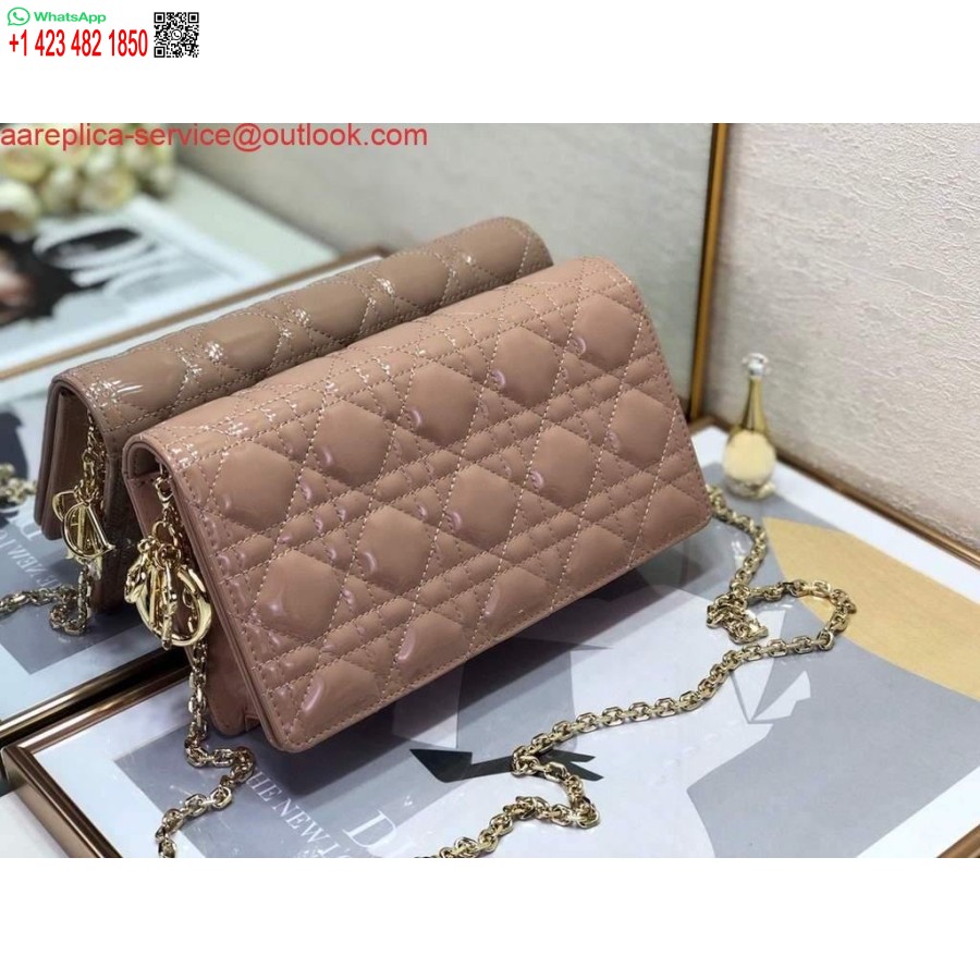 Replica Dior S0204 Lady Dior Pouch Patent Cannage Calfskin Light Pink
