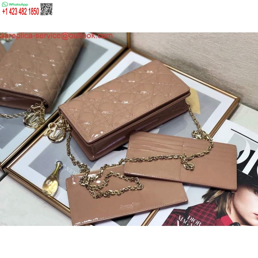 Replica Dior S0204 Lady Dior Pouch Patent Cannage Calfskin Light Pink