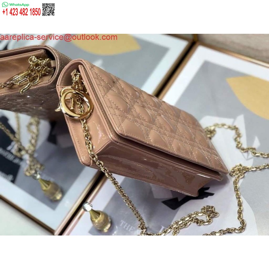 Replica Dior S0204 Lady Dior Pouch Patent Cannage Calfskin Light Pink