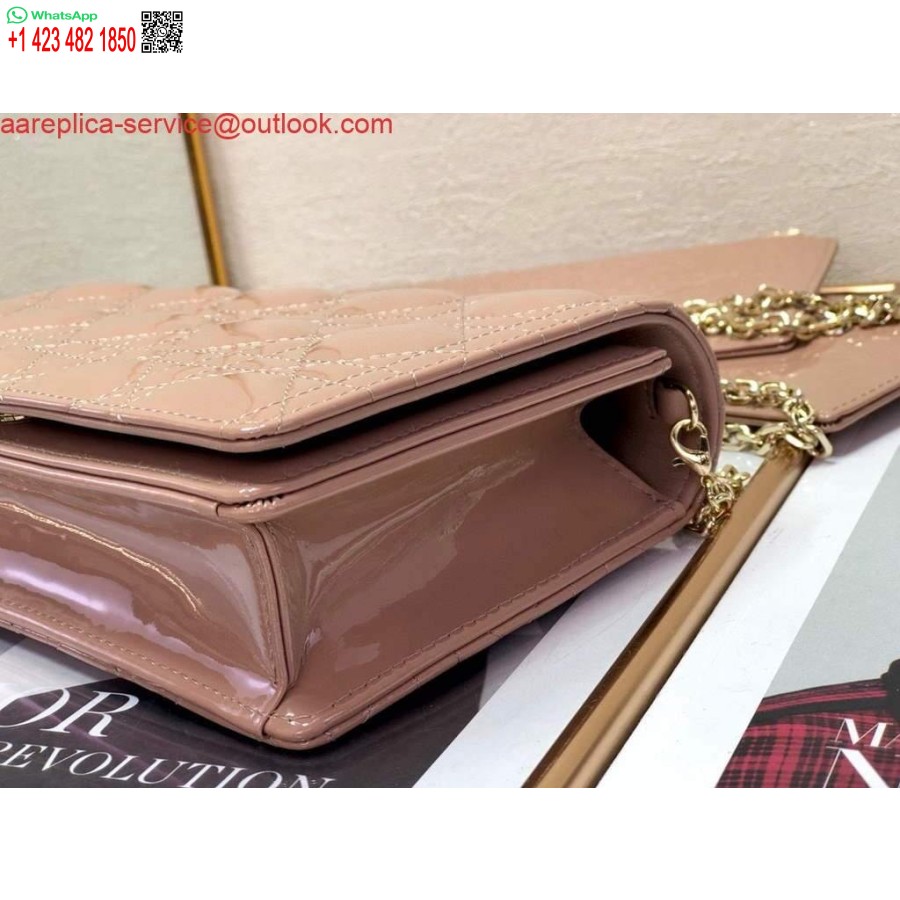 Replica Dior S0204 Lady Dior Pouch Patent Cannage Calfskin Light Pink