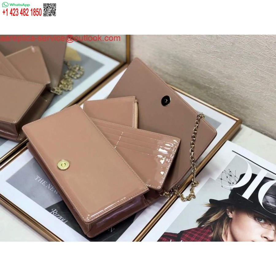 Replica Dior S0204 Lady Dior Pouch Patent Cannage Calfskin Light Pink